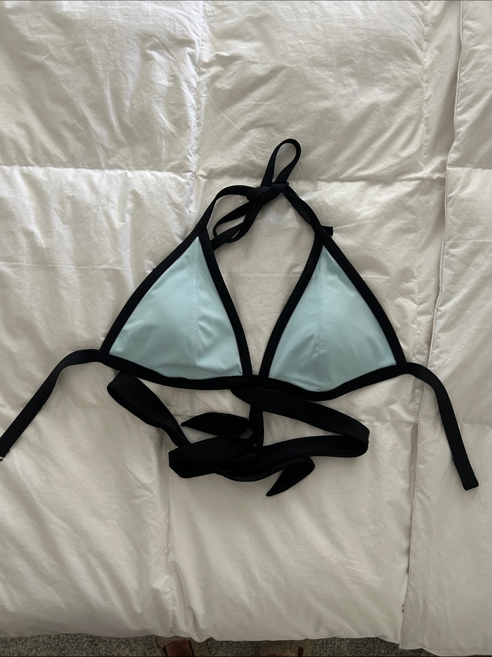 PINK Victoria's Secret Light Blue Triangle Bikini Top with Black Trim